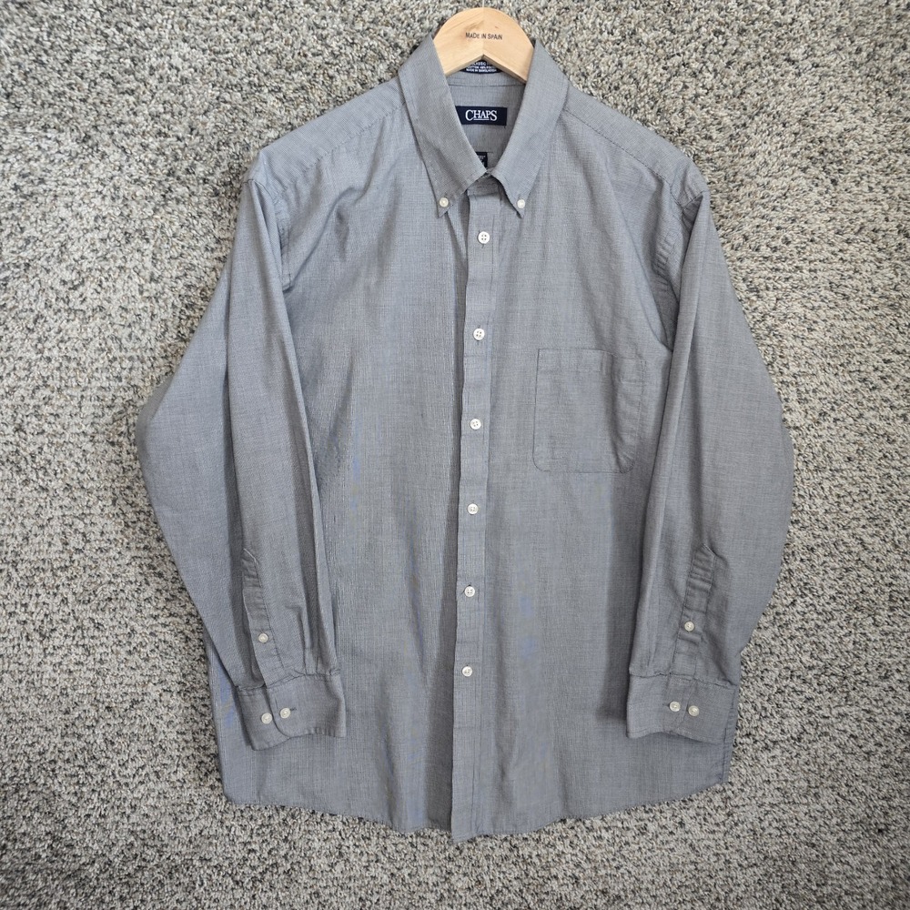 Chaps Shirt Mens 17 32/33 Gray Button Down Classic Fit Cotton Blend Wrinkle Free